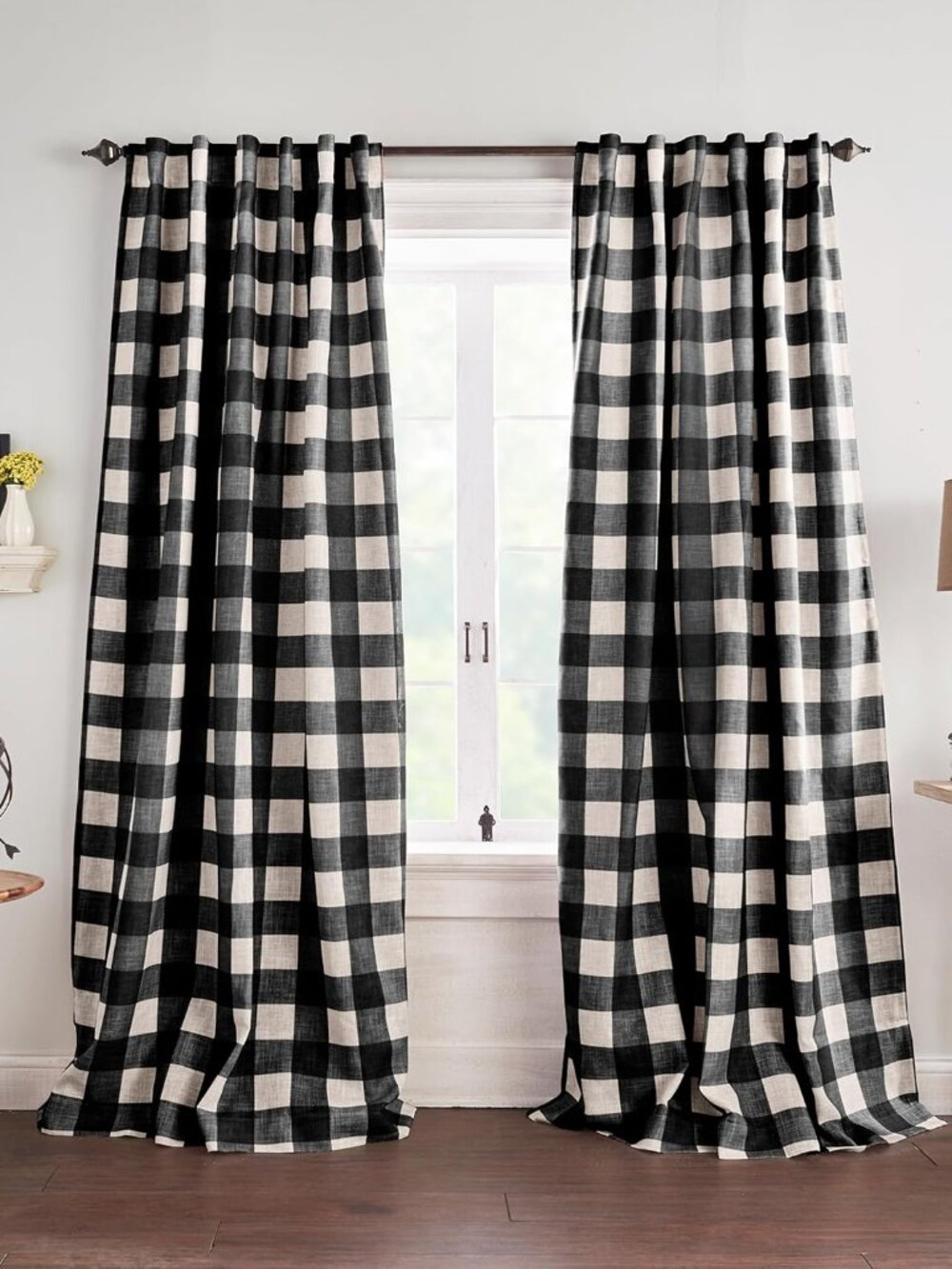 Grainger Buffalo Check Blackout Window Curtain, Black - 52" W x 84" L